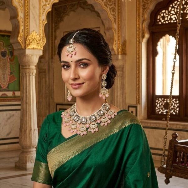 Jamani Elegant Pink Kundan Party Wear Necklace Set