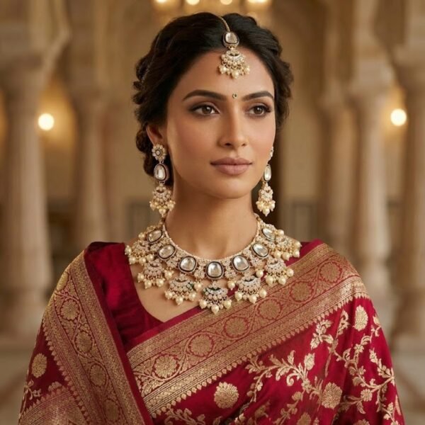 Jamani Classic White Kundan Party Wear Necklace Set