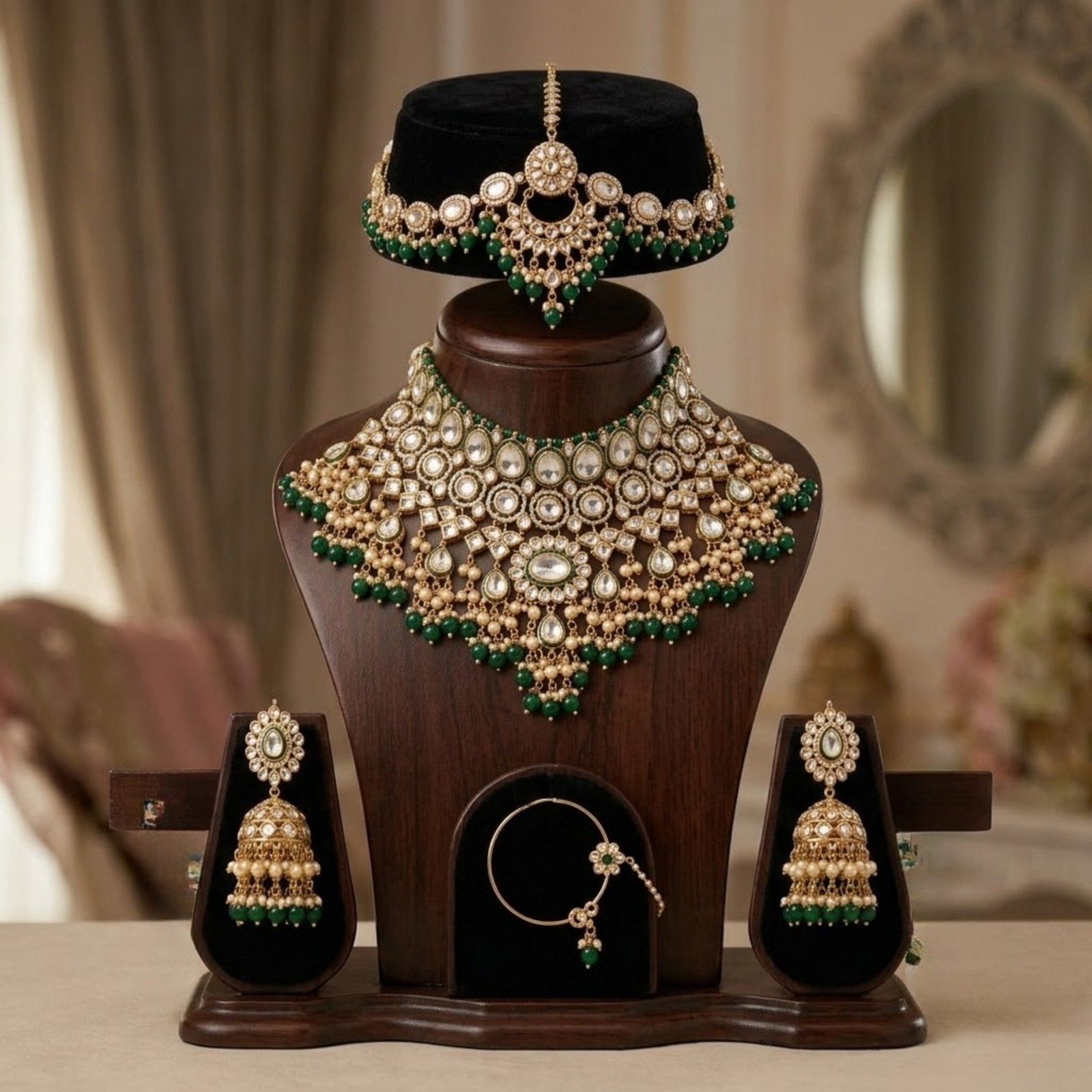 HMG Fashions Heritage Green Kundan Semi-Bridal Set - Image 2