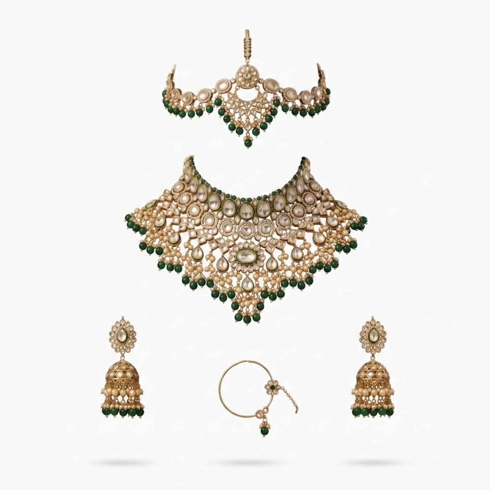 HMG Fashions Heritage Green Kundan Semi-Bridal Set - Image 3