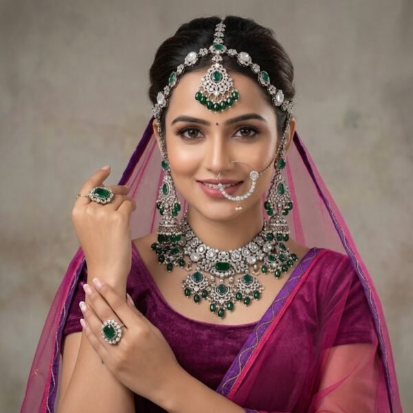 Jamani Premium Emerald Green Mini Bridal Jewellery Set