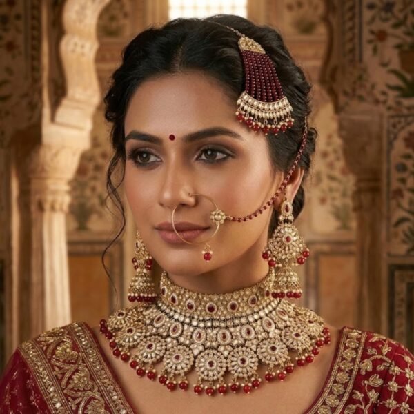 Jamani Premium Maroon Kundan Mini Bridal Set