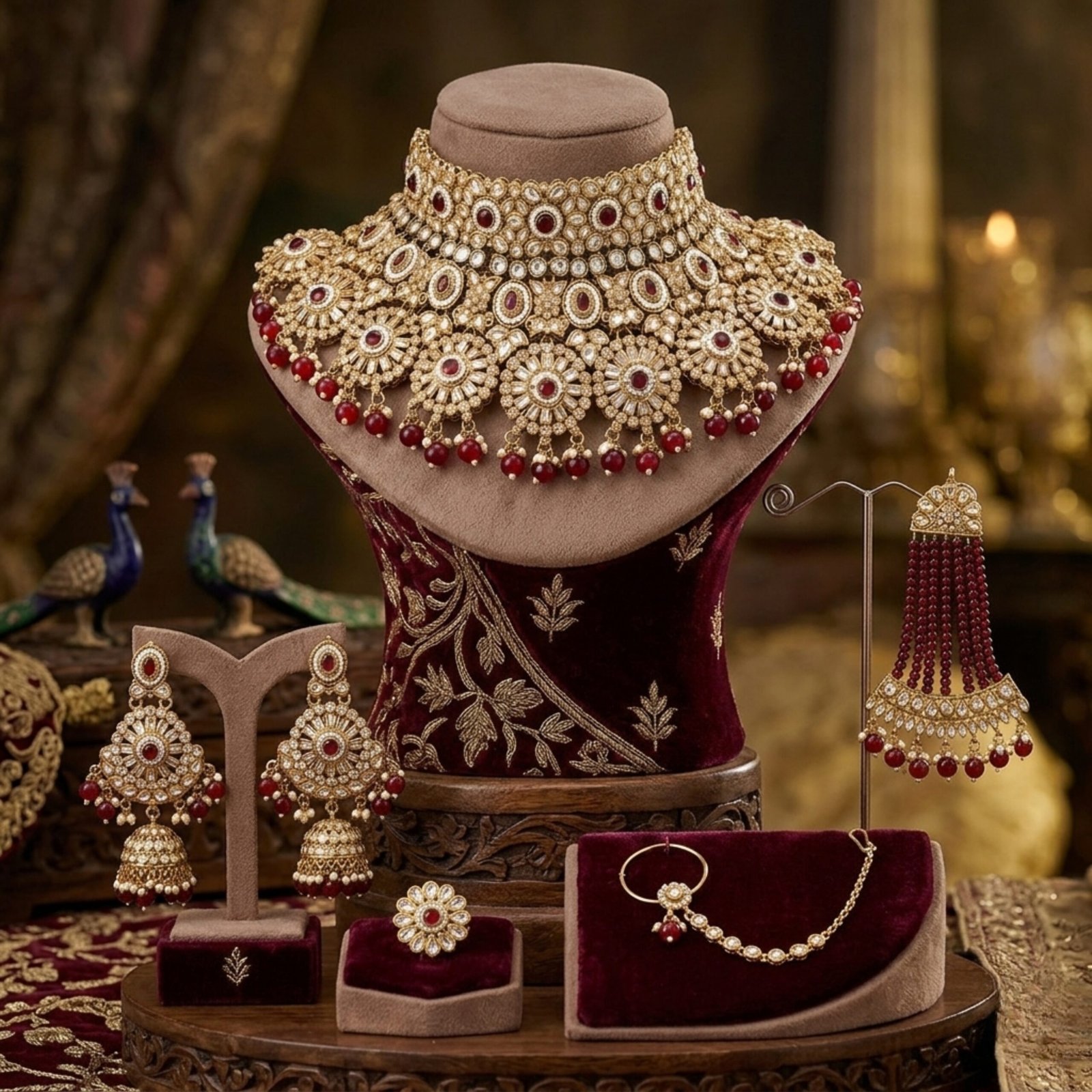 Jamani Premium Maroon Kundan Mini Bridal Set - Image 2