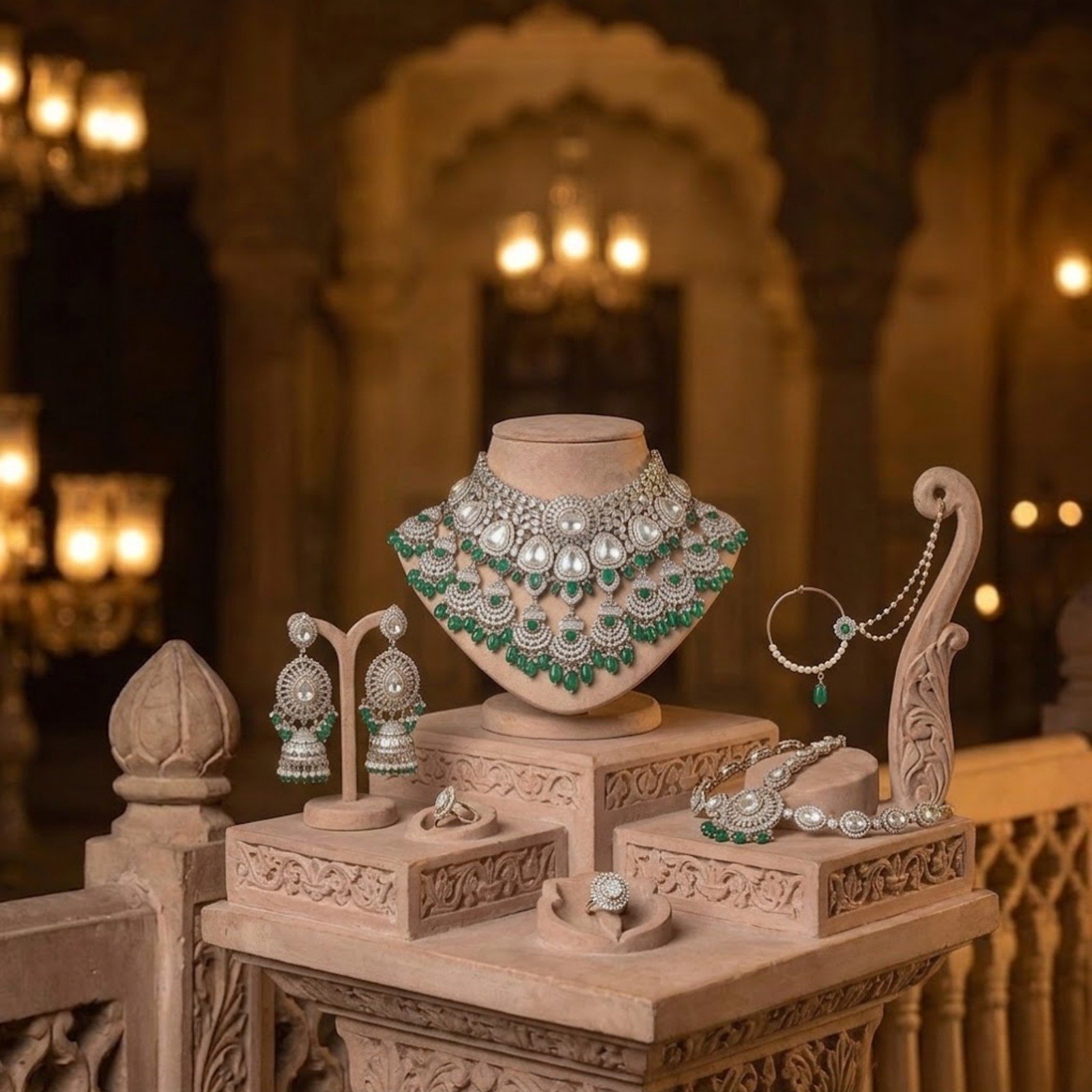 Emerald Elegance Semi-Bridal Jewellery Set - Image 2