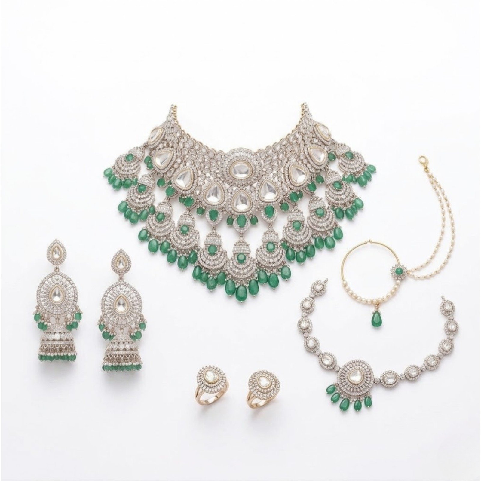 Emerald Elegance Semi-Bridal Jewellery Set - Image 3