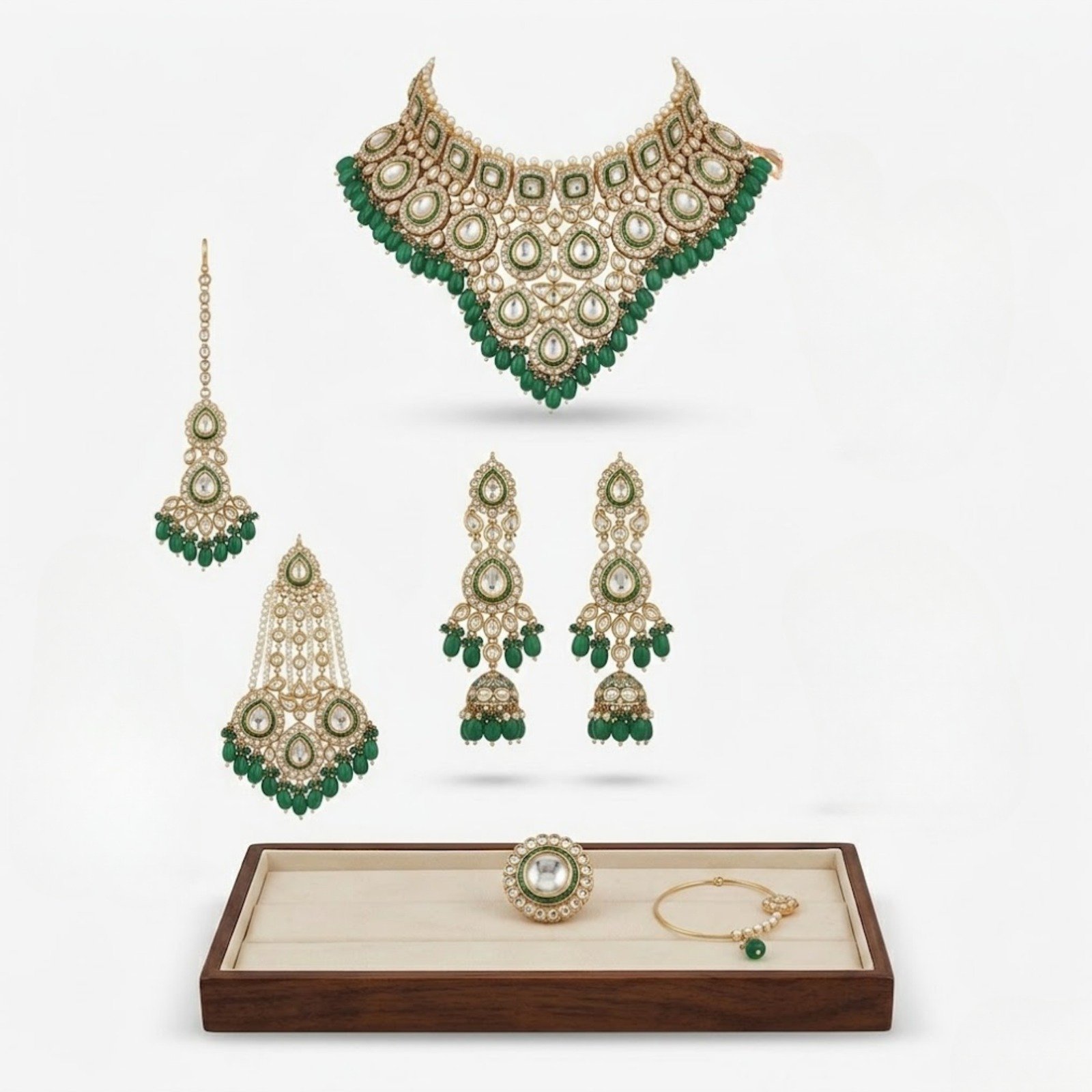 Victorian Emerald Shadow Stone Mini Bridal Set - Image 3